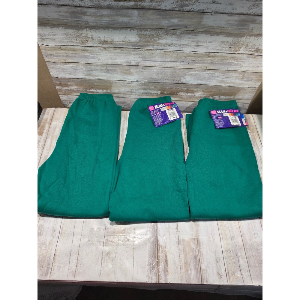 Lot of 3 Vintage Hanes Her Way Kids Sweatpants Green XL 14-16 NWT 90s Fleece